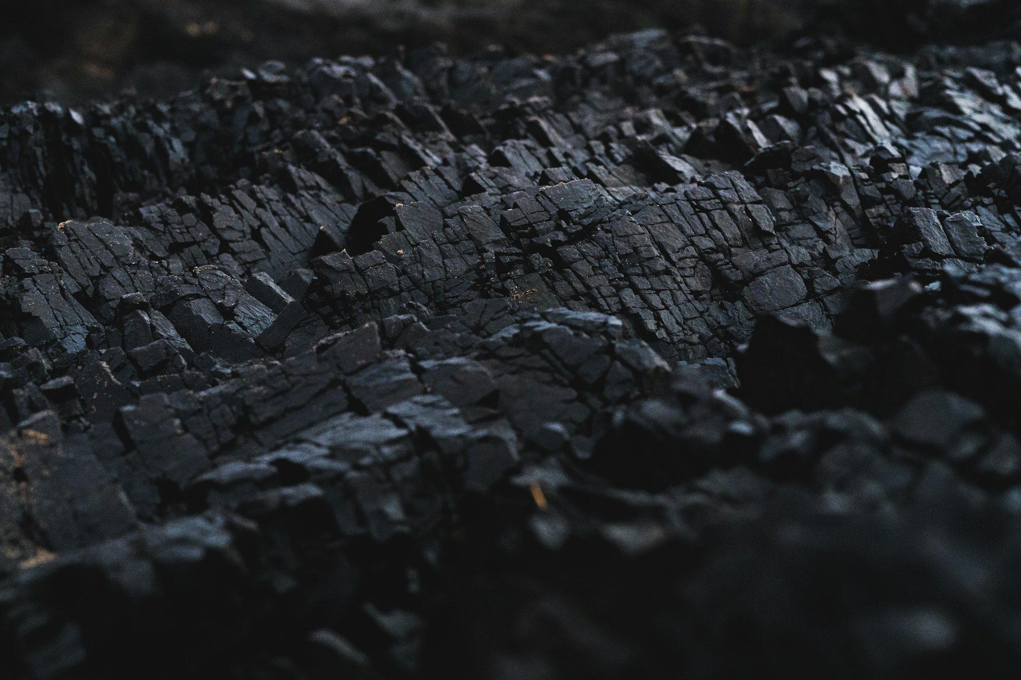 A close-up of a pile of black charcoal.